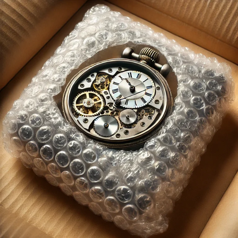 A vintage clock with visible gears wrapped in bubble wrap, symbolizing the precision and order valued by Enneagram 1.