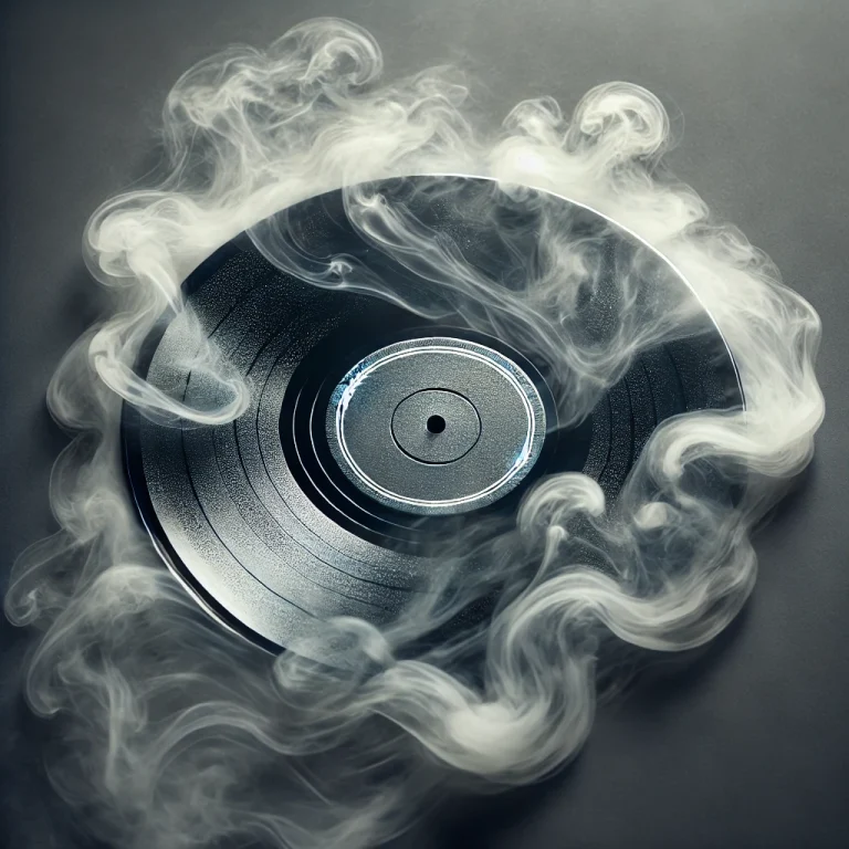 Vinyl record surrounded by swirling smoke, evoking a sense of mystery and introspection, characteristic of Enneagram 4.