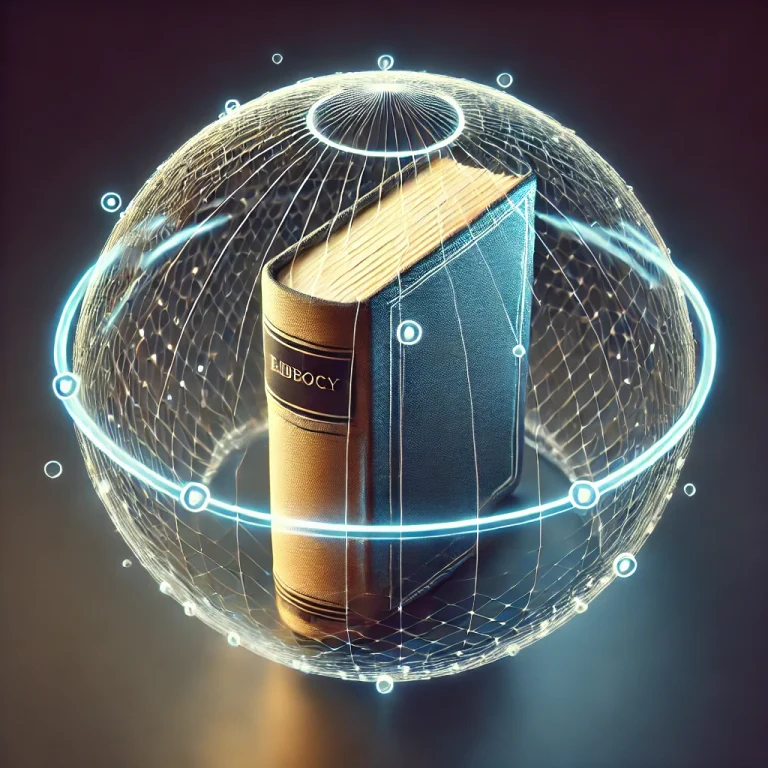 Book enclosed in a glowing futuristic sphere representing Enneagram 5, symbolizing knowledge, understanding, and thoroughness.