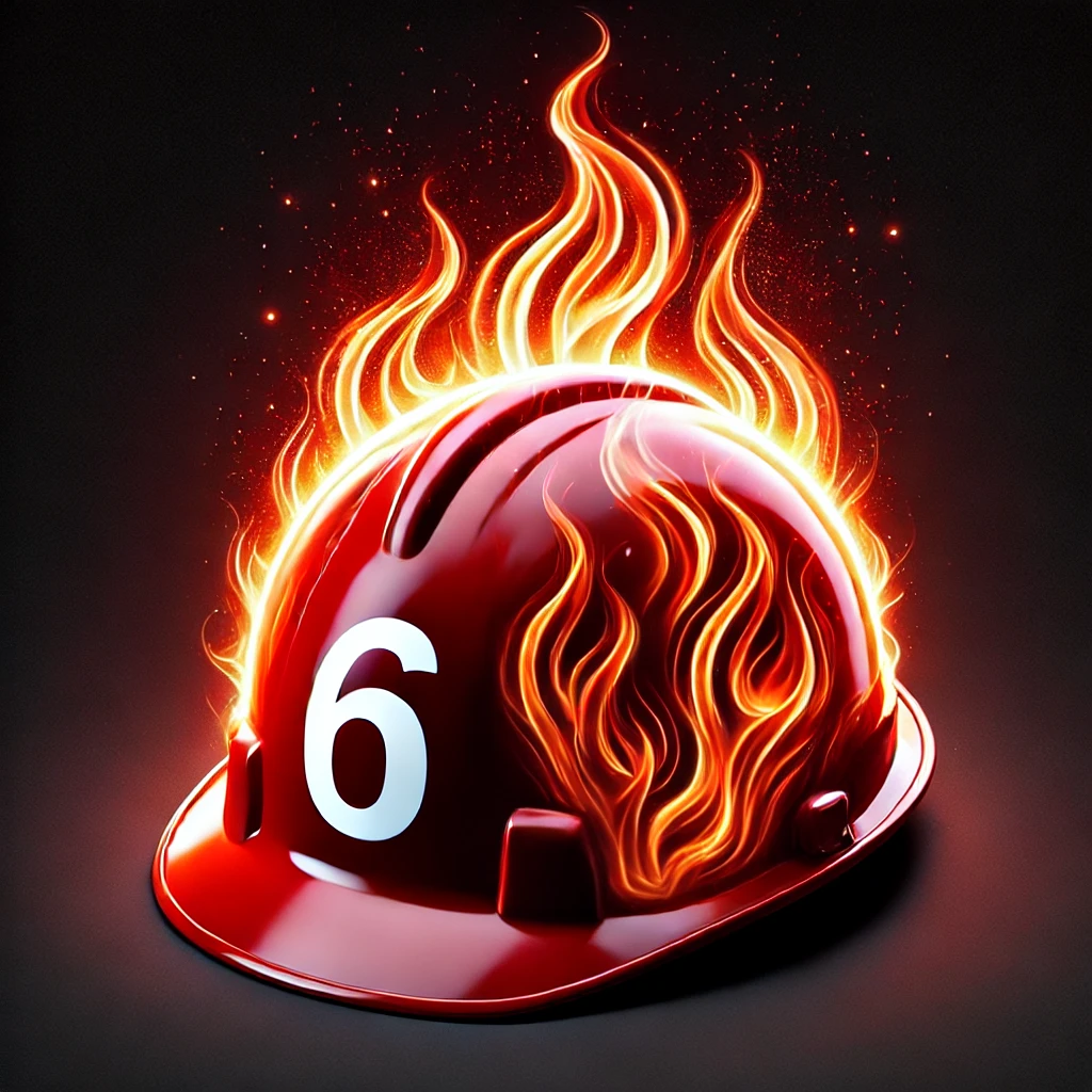 Red helmet with flames and the number 6, symbolizing the Enneagram 6SX countertype.
