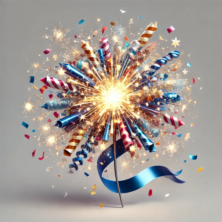 A colourful burst of fireworks and confetti represents the lively and enthusiastic personality of Enneagram 7.