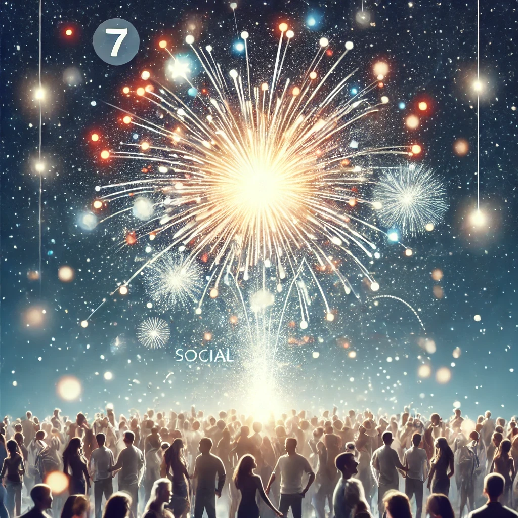 Enneagram 7SO countertype: A lively crowd watches vibrant fireworks, symbolizing social connectivity and celebration.