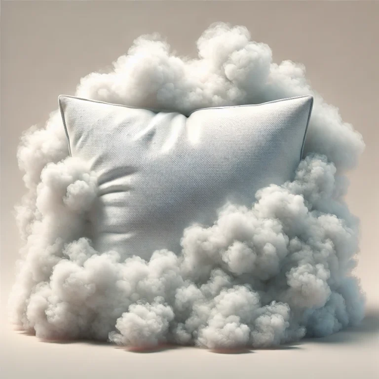 A fluffy pillow surrounded by soft clouds, representing the peaceful and calm nature associated with Enneagram 9.
