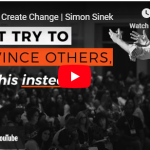 Speaker presenting to a large audience with text: "Don't try to convince others, do this instead." Creating change theme.