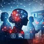 Silhouettes of professionals with data visuals, representing Talent Assessments and Psychometric Testing Solutions for effective decisions.